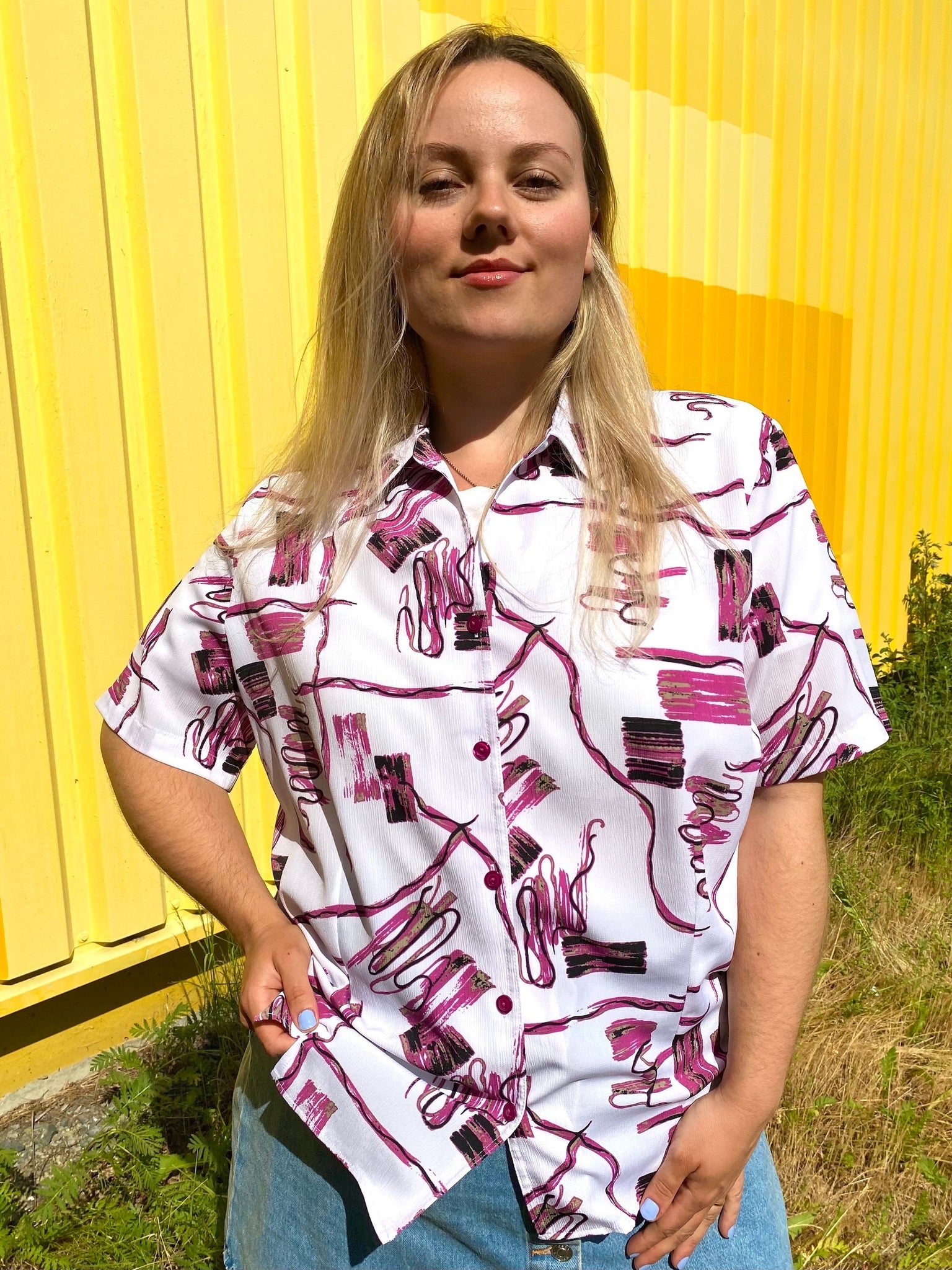 UK20 Crazy pattern blouse 90's