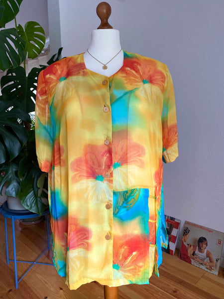 UK28 Colourful sheer blouse 90's