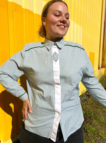 UK16/18 Striped blouse with embroidery 80's
