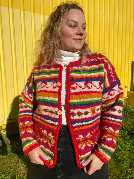 UK18 Hand knitted wool jacket with pockets