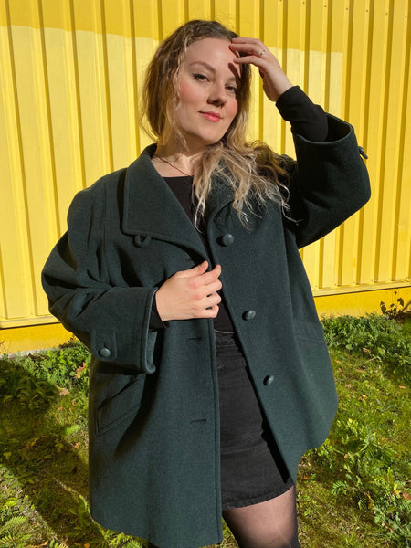 UK20 Forest green wool coat 80's