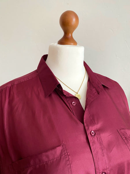 UK22 Burgundy silk shirt 90's