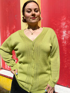 UK20 Green knit cardigan with hole-pattern
