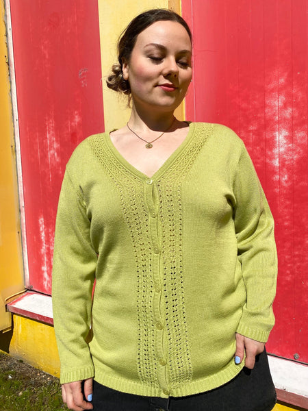UK20 Green knit cardigan with hole-pattern