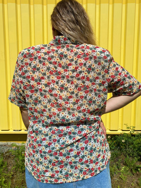 UK18 Semi sheer flower blouse 80's