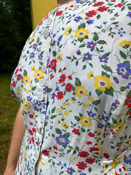 UK20 Floral dress pockets 80's