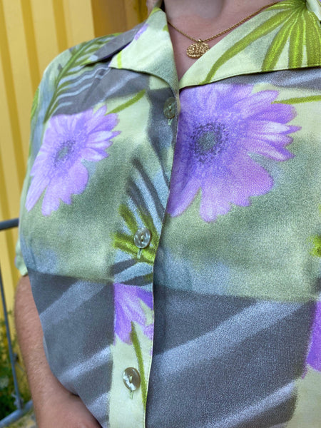 UK18 Abstract floral blouse viscose 80's