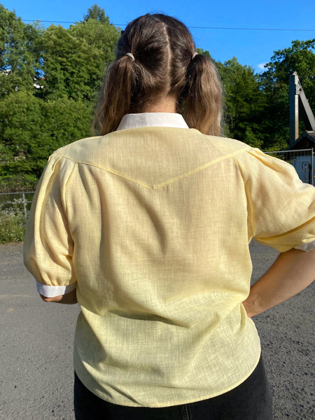 EU46 Pastellgelbe Bluse mit Puffärmeln