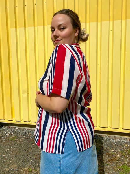 UK18 Striped blouse 80's