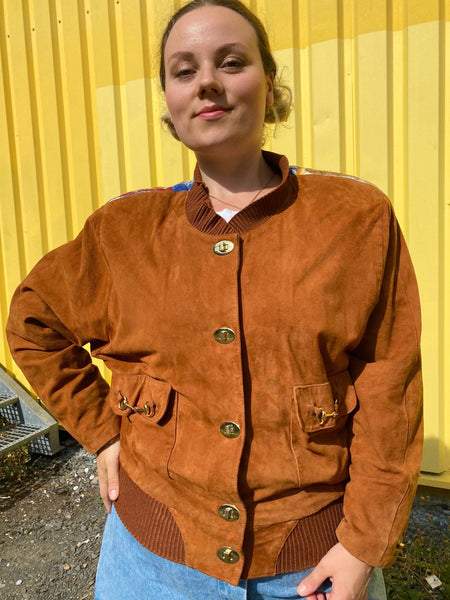 UK18 Suede blouson with back print 80's