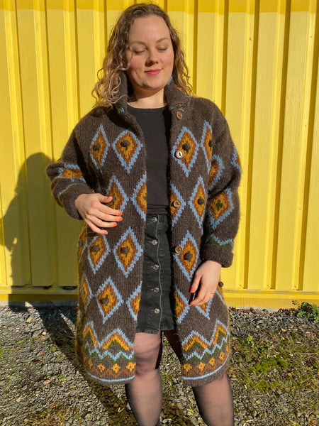 UK16/18 Handmade wool coat with pom poms