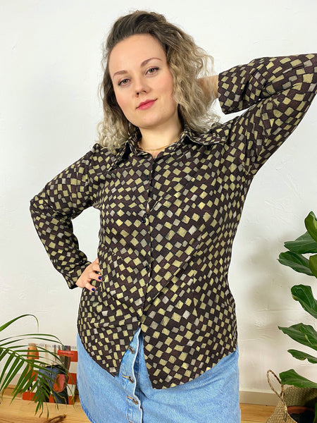 UK16 Chequered blouse 70's